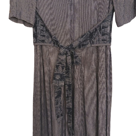 Vintage Maxi Blue Dress Tie Back Vest Crinkle Rayon MOTHER OF PEARL BUTTONS - Picture 12 of 15